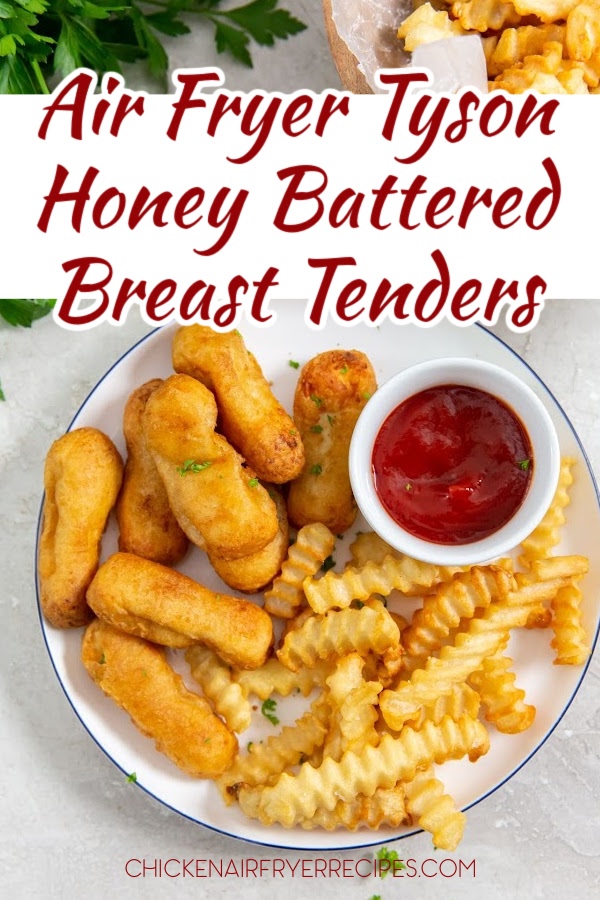 Our air fryer Tyson honey battered breast tenders make crispy chicken tenders easier and quicker to cook at home for kids.