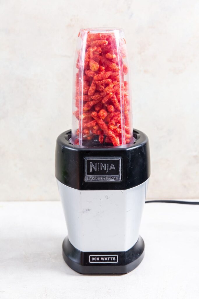 Air Fryer Flamin' Hot Cheetos Chicken Tenders Ninja blender with Cheetos inside