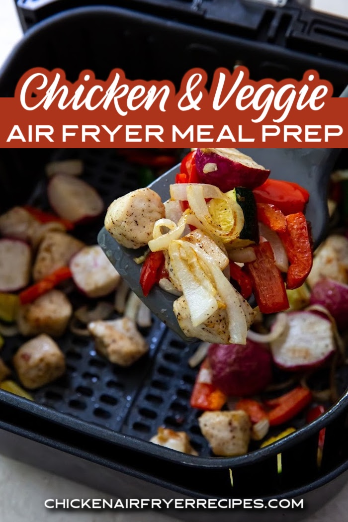 Our air fryer chicken and veggies recipe is an easy meal prep recipe that is also the perfect dinner recipe for a busy weeknight.