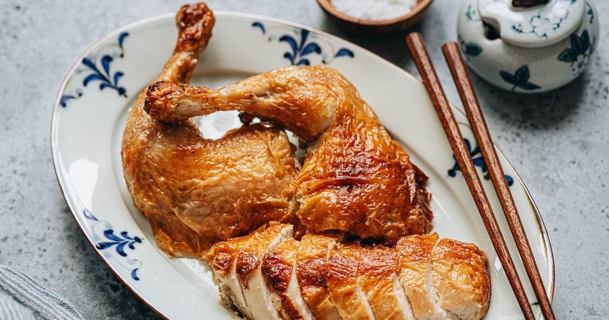 Air Fryer Whole Chicken Recipes Air Fryer Chinese Roast Chicken Sliced into Parts on a Serving Platter