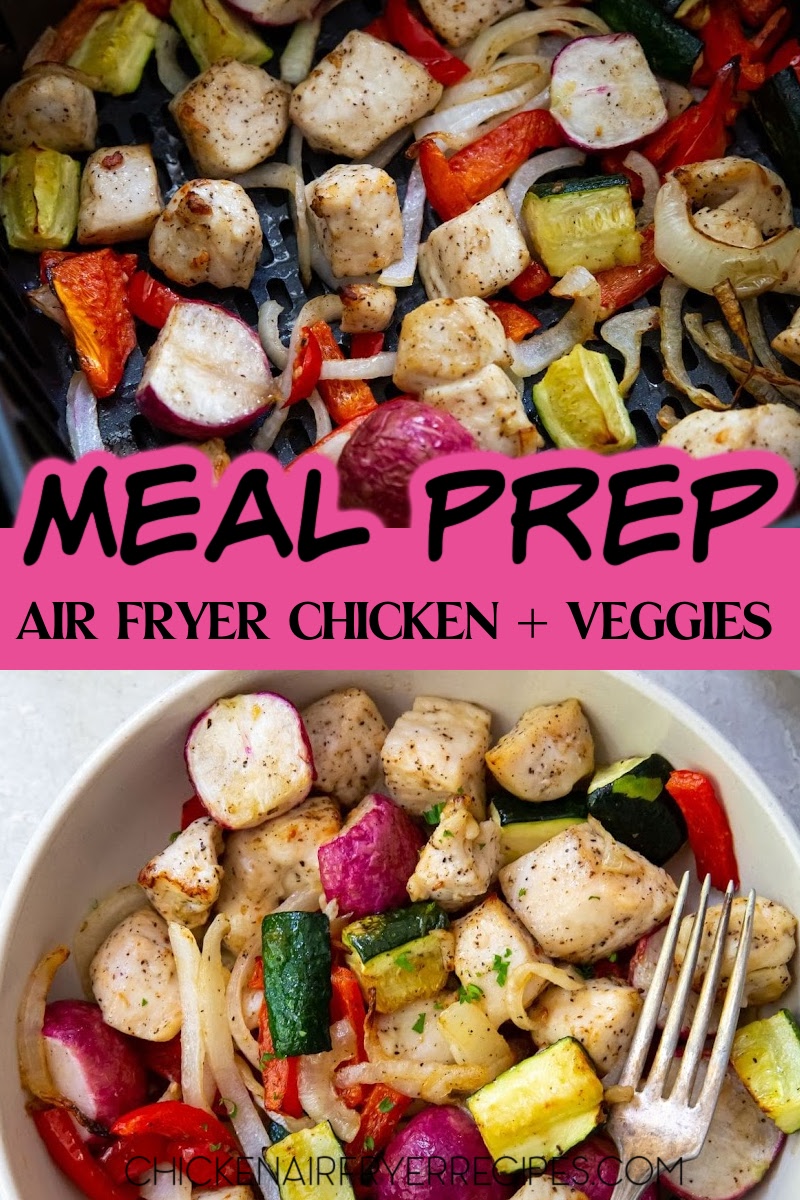 Our air fryer chicken and veggies recipe is an easy meal prep recipe that is also the perfect dinner recipe for a busy weeknight.