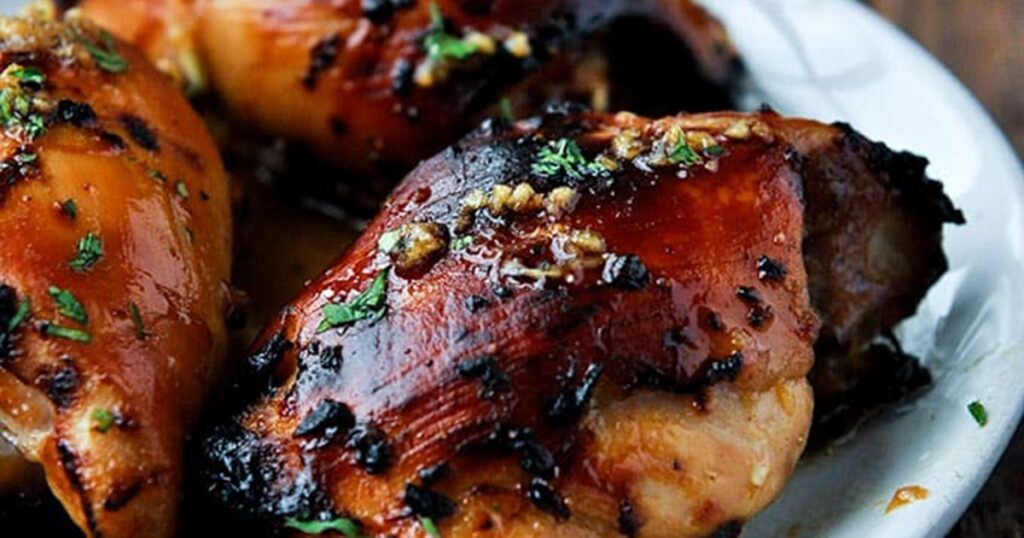 Air Fryer Chicken Marinades Close Up of Air Fryer Honey Garlic Marinated Chicken Thighs