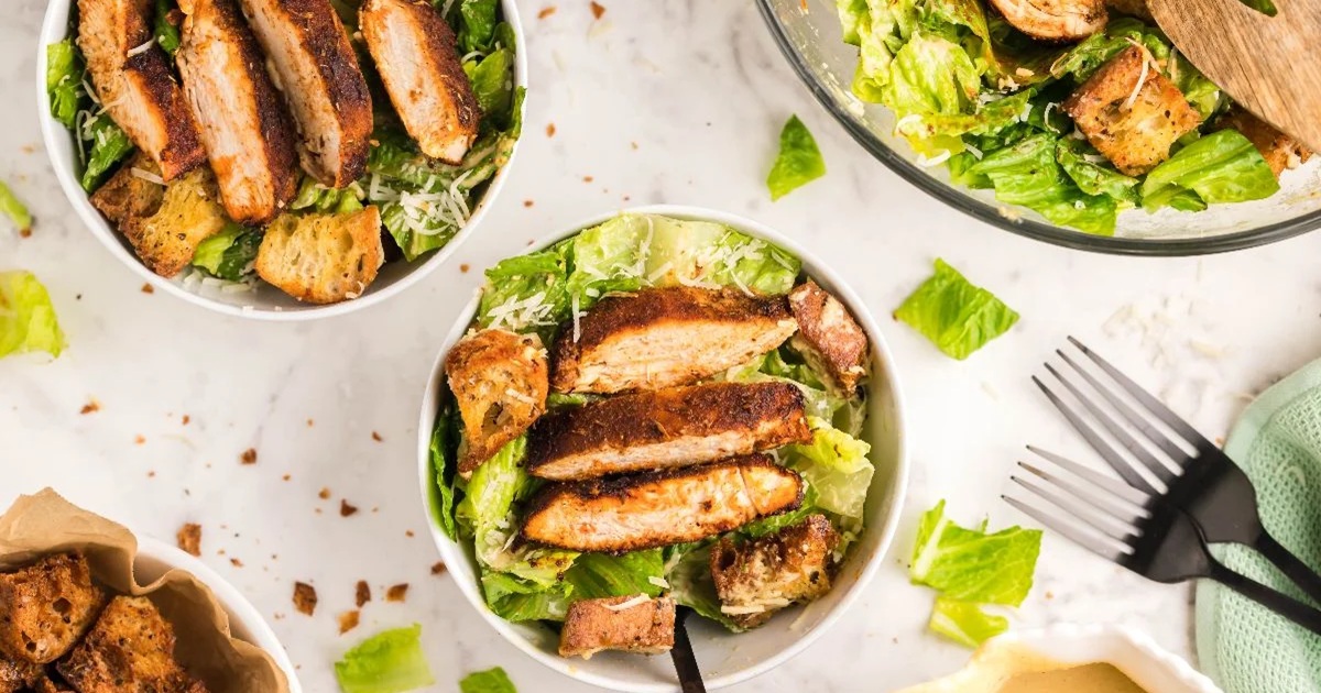 Air Fryer Chicken Salad Recipes Air Fryer Blackened Chicken Caesar Salad in Two Bowls