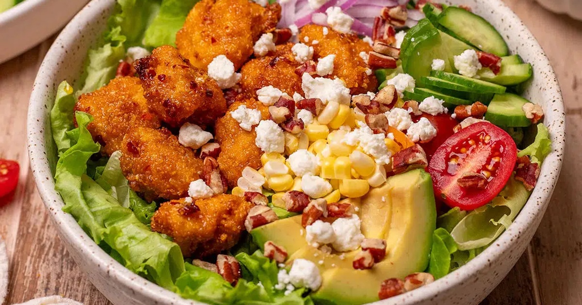 Air Fryer Chicken Salad Recipes Close Up of Air Fryer Hot Honey Chicken Summer Salad