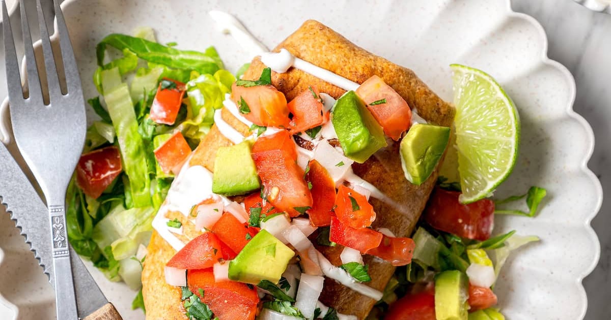 Air Fryer Chicken Taco Recipes Chicken Chimichangas on a Plate with a Fork