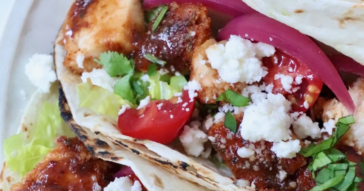 Air Fryer Chicken Taco Recipes Close Up of Air Fryer Chipotle Honey Chicken Tacos