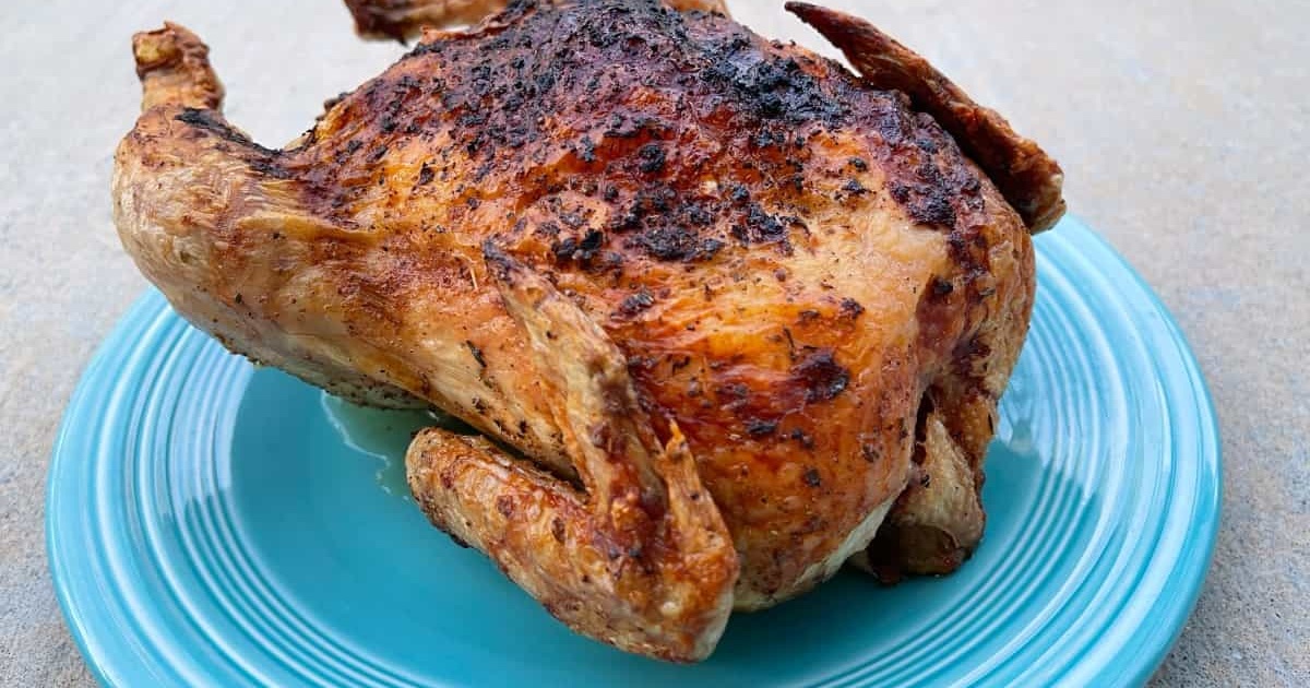 Weight Watchers Air Fryer Chicken Recipes Easy Air Fryer Whole Roast Chicken on a Blue Plate