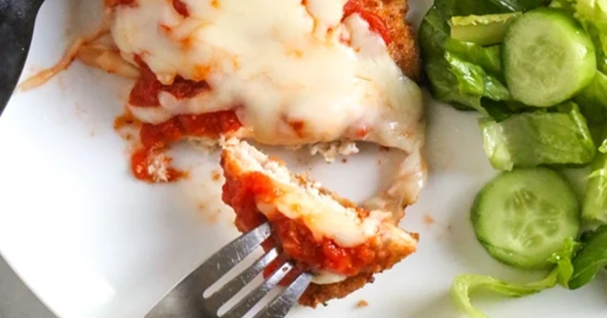 Weight Watchers Air Fryer Chicken Recipes Air Fryer Chicken Parmesan on a Plate with a Fork and a Salad
