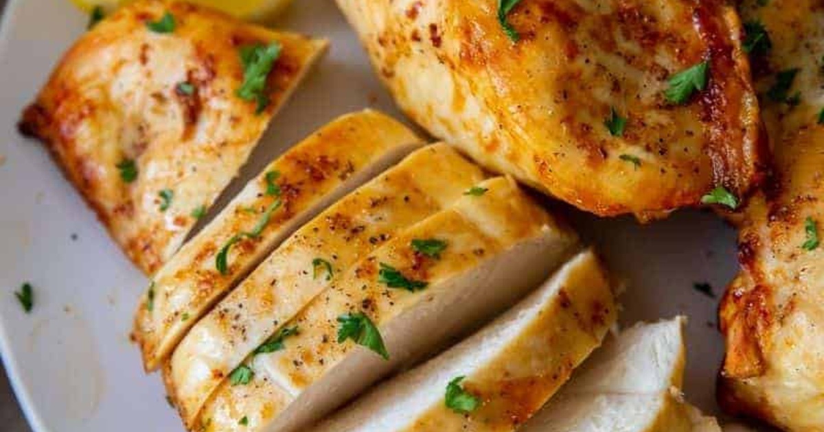 Low SmartPoints Air Fryer Chicken Breast Recipes Rubbed Butter Air Fryer Chicken Breast on a Plate