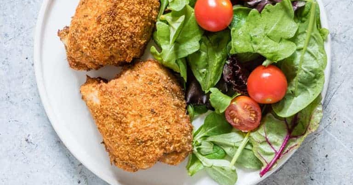 Weight Watchers Air Fryer Chicken Thigh Recipes Crispy Air Fryer Chicken Thighs on a Plate with a Salad