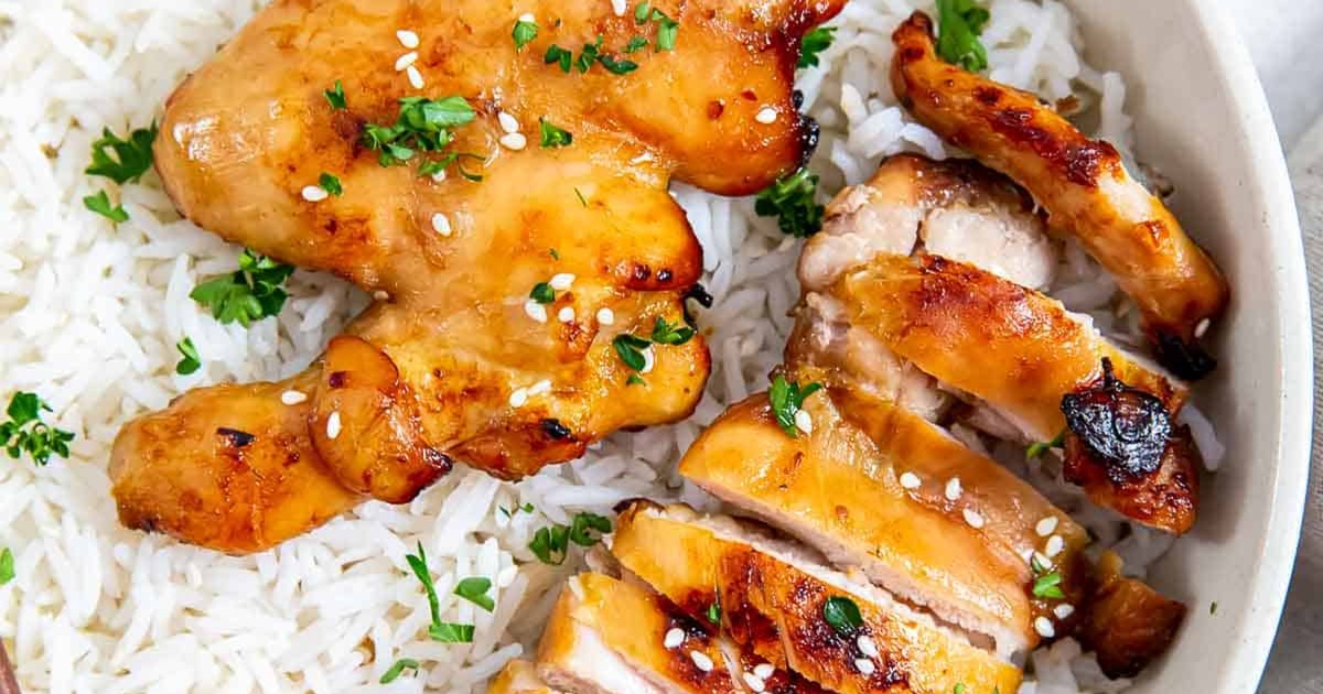 Weight Watchers Air Fryer Chicken Thigh Recipes Air Fryer Teriyaki Chicken Thighs on Rice in a Bowl