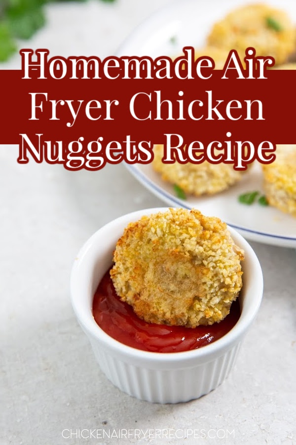 Homemade air fryer chicken nuggets with ground chicken and panko. Just 5 ingredients, crispy outside, juicy inside, and air fried in 14 minutes.