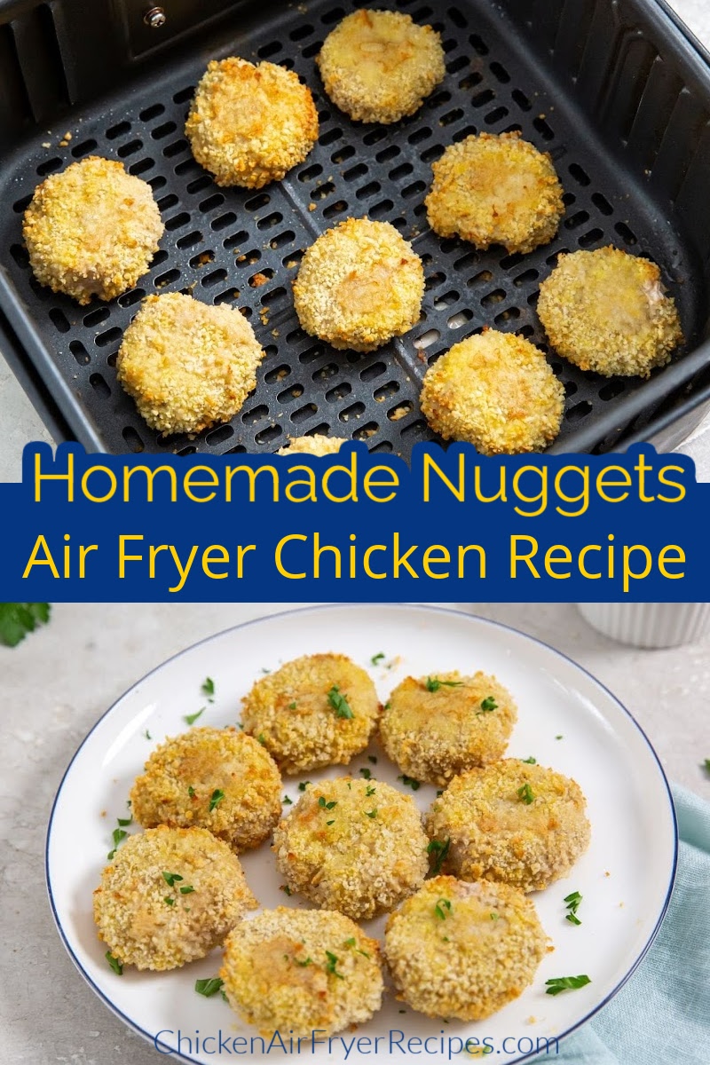 Homemade air fryer chicken nuggets with ground chicken and panko. Just 5 ingredients, crispy outside, juicy inside, and air fried in 14 minutes.