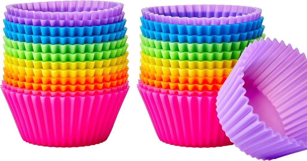 Must-Have Air Fryer Accessories Silicone Cupcake Cups in Different Bright Colors including Purple, Blue, Green, Yellow, Red and Pink