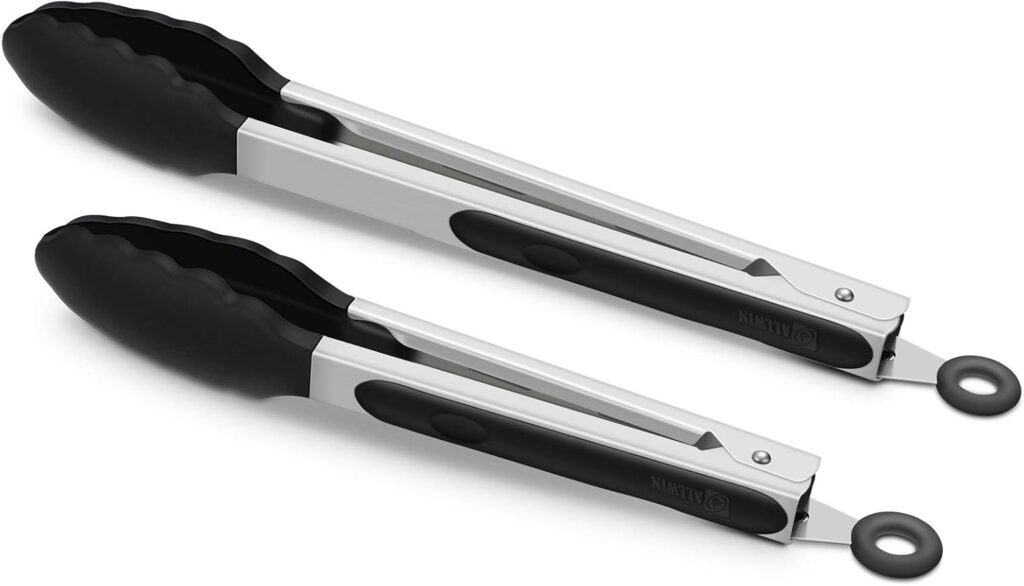 Must-Have Air Fryer Accessories Two Metal Tongs with Black Rubber Tips
